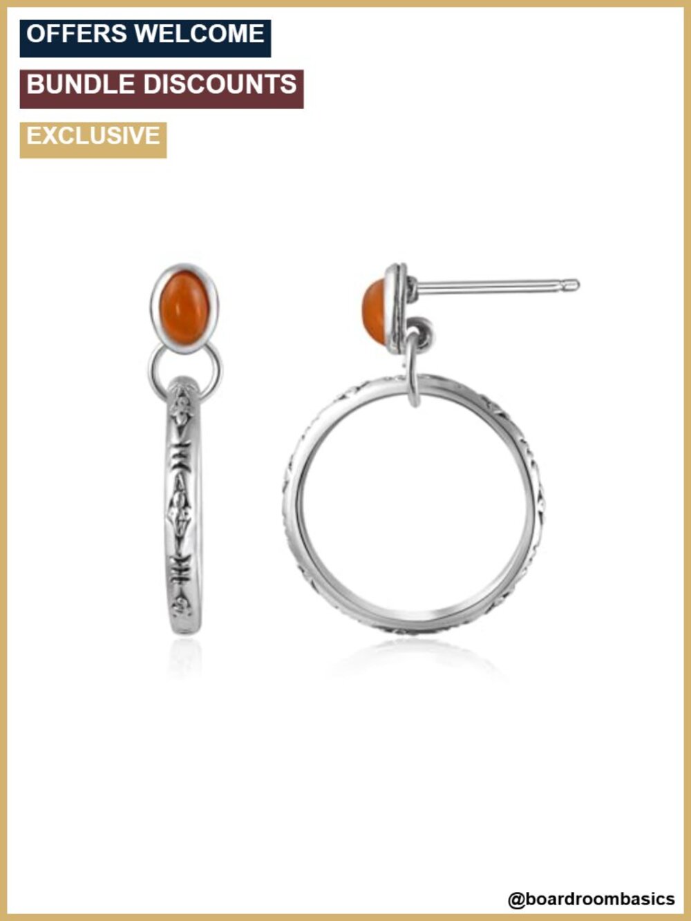 Natural Gemstone Stud Earrings Silver Plated Stainless Steel Bohemian Hoops